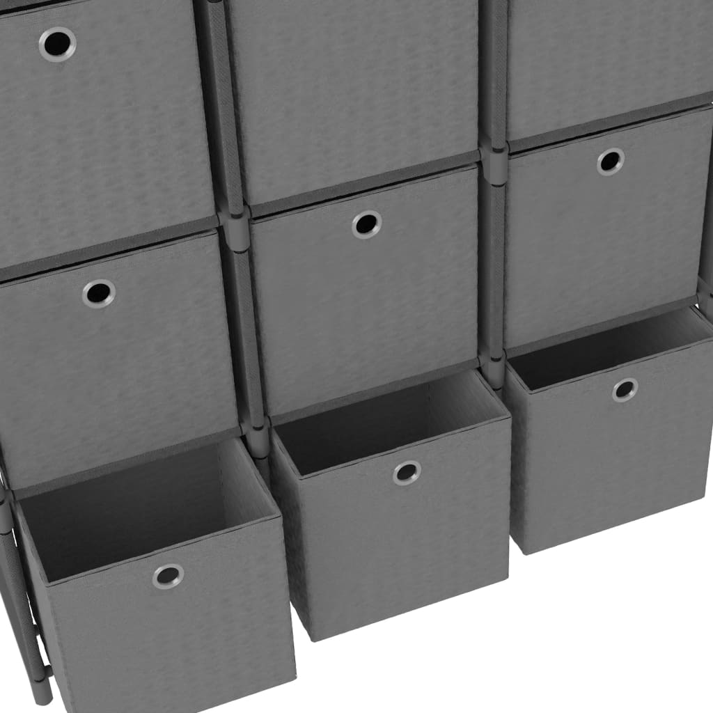 Displayhylle med 9 kuber og bokser grå 103x30x107,5 cm stoff