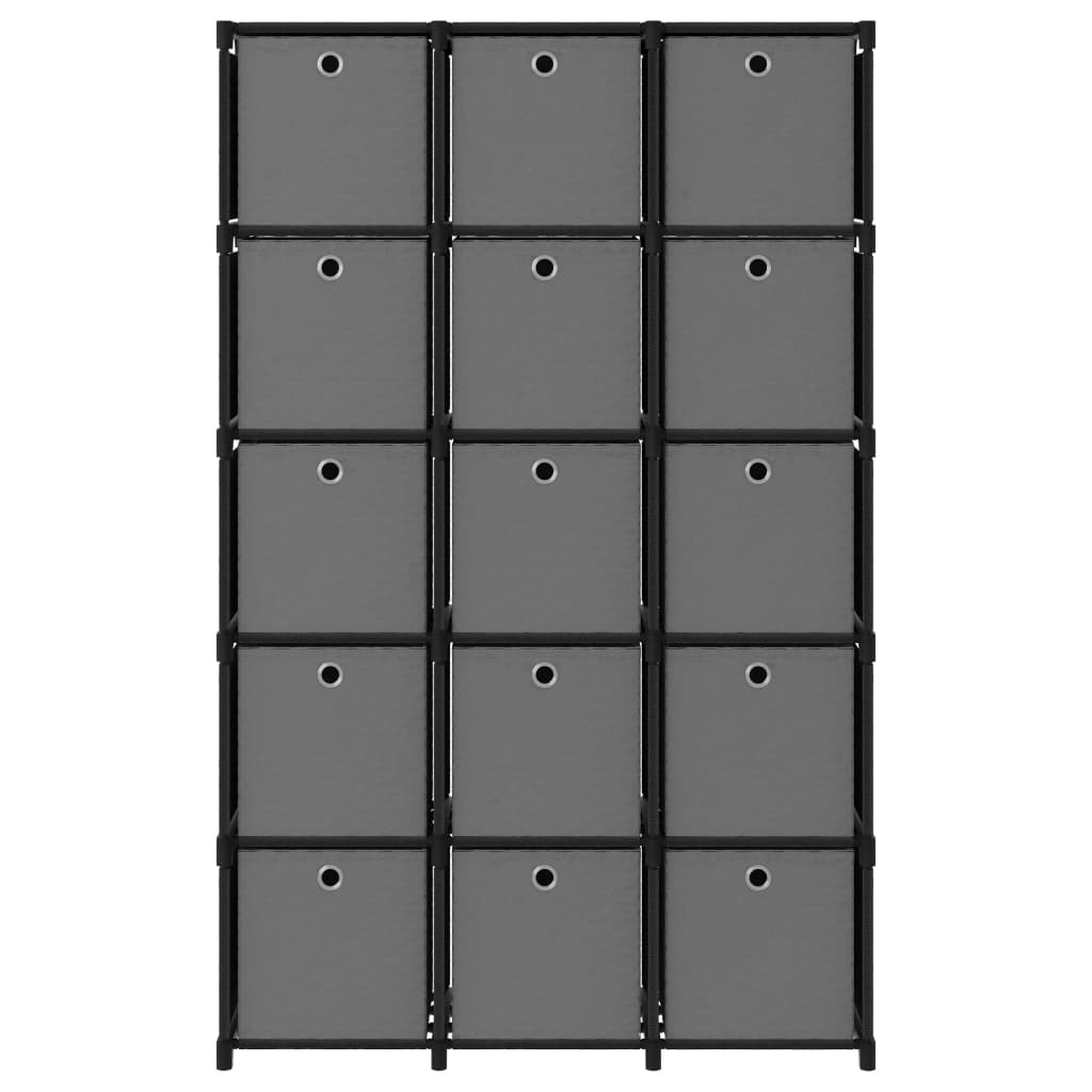 Displayhylle med 15 kuber og bokser svart 103x30x175,5 cm stoff