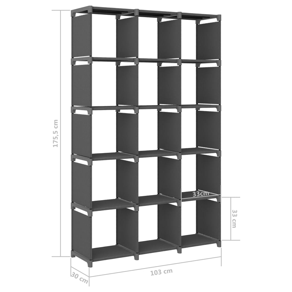 Displayhylle med 15 kuber grå 103x30x175,5 cm stoff