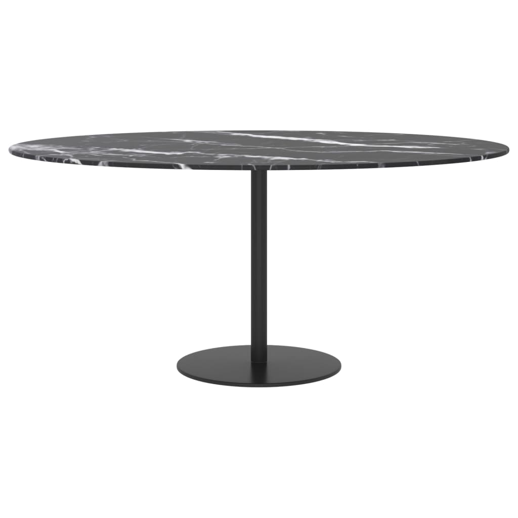 Bordplate svart Ø90x1 cm herdet glass med marmor design