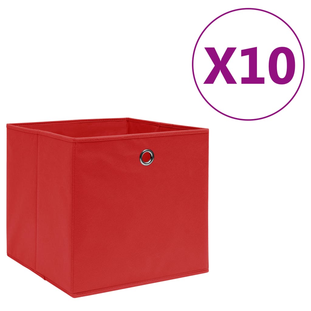 Oppbevaringsbokser 10 stk uvevd stoff 28x28x28 cm rød