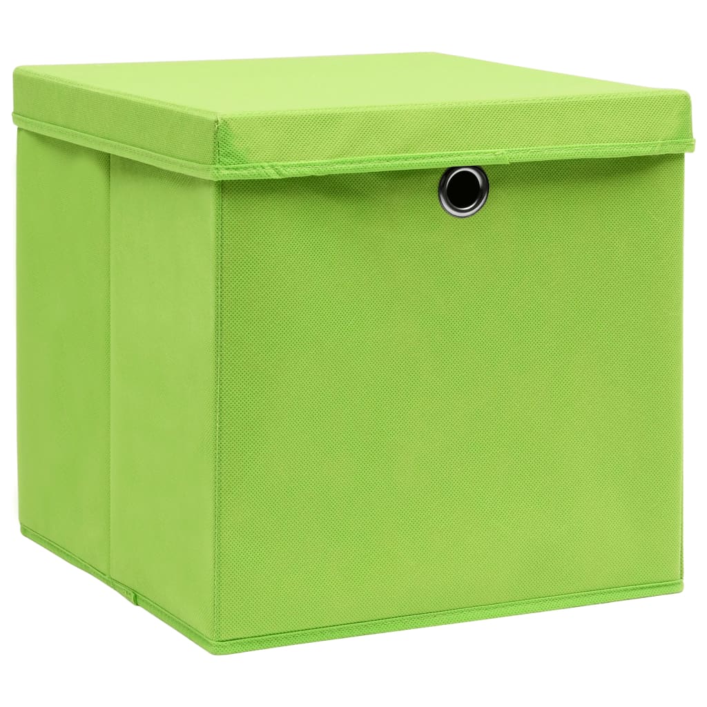 Oppbevaringsbokser med deksler 10 stk 28x28x28 cm grønn