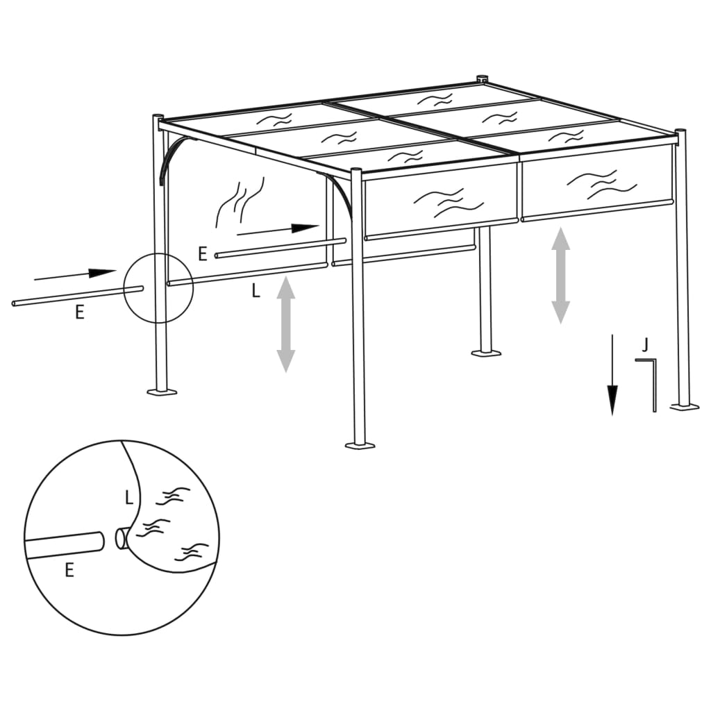 Hagepergola med uttrekkbart tak 3x3 m gråbrun 180 g/m²