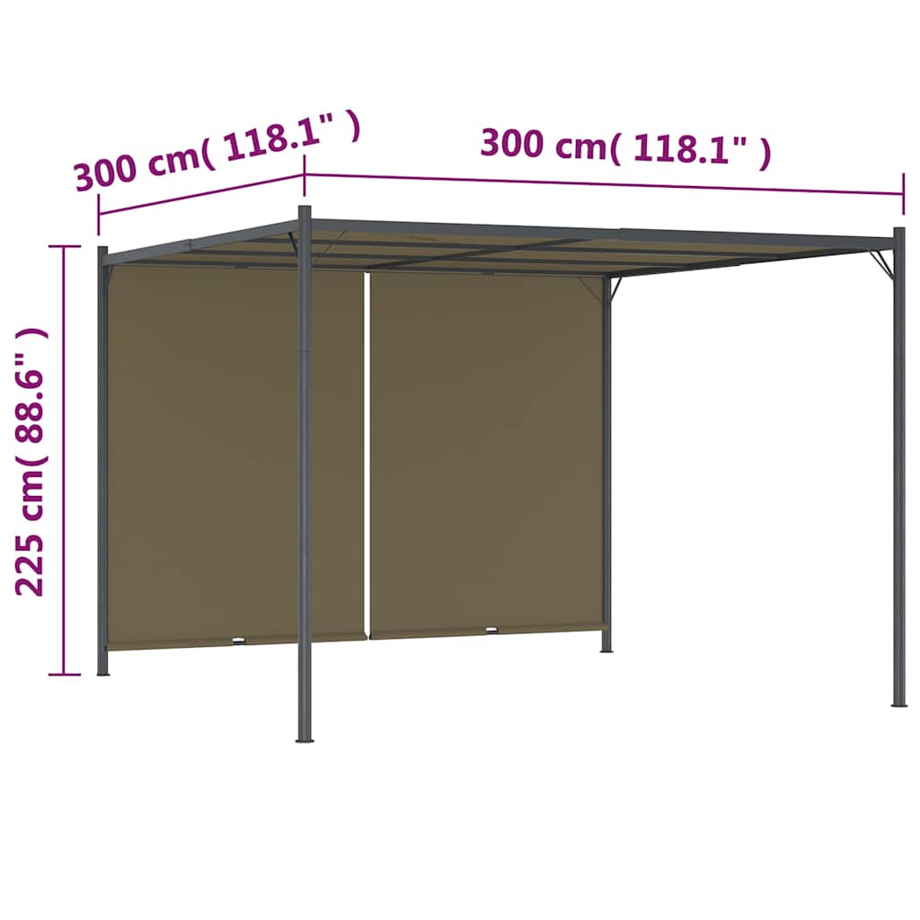 Hagepergola med uttrekkbart tak 3x3 m gråbrun 180 g/m²