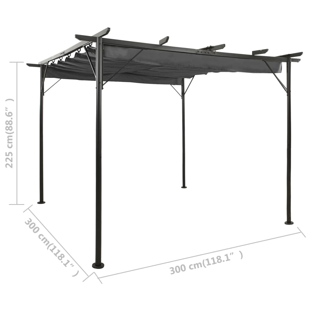 Pergola med uttrekkbart tak antrasitt 3x3 m stål 180 g/m²