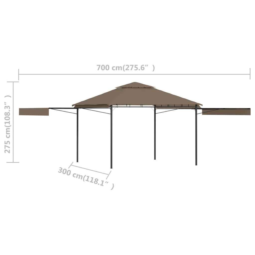 Paviljong med doble utvidbare tak 3x3x2,75 m gråbrun 180 g/m²