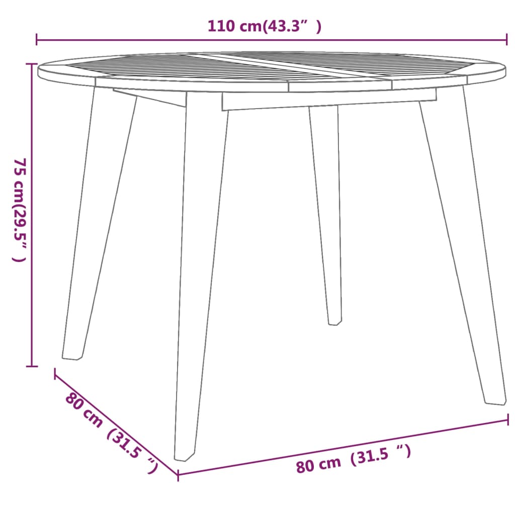 Hagebord Ø110x75 cm heltre akasie