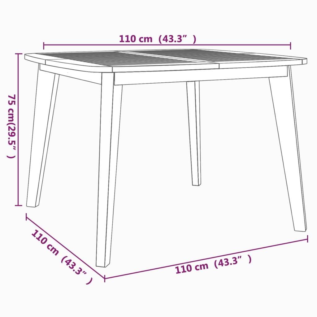 Hagebord 110x110x75 cm heltre akasie