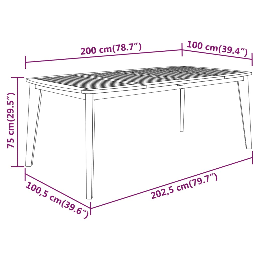 Hagebord 200x100x75 cm heltre akasie