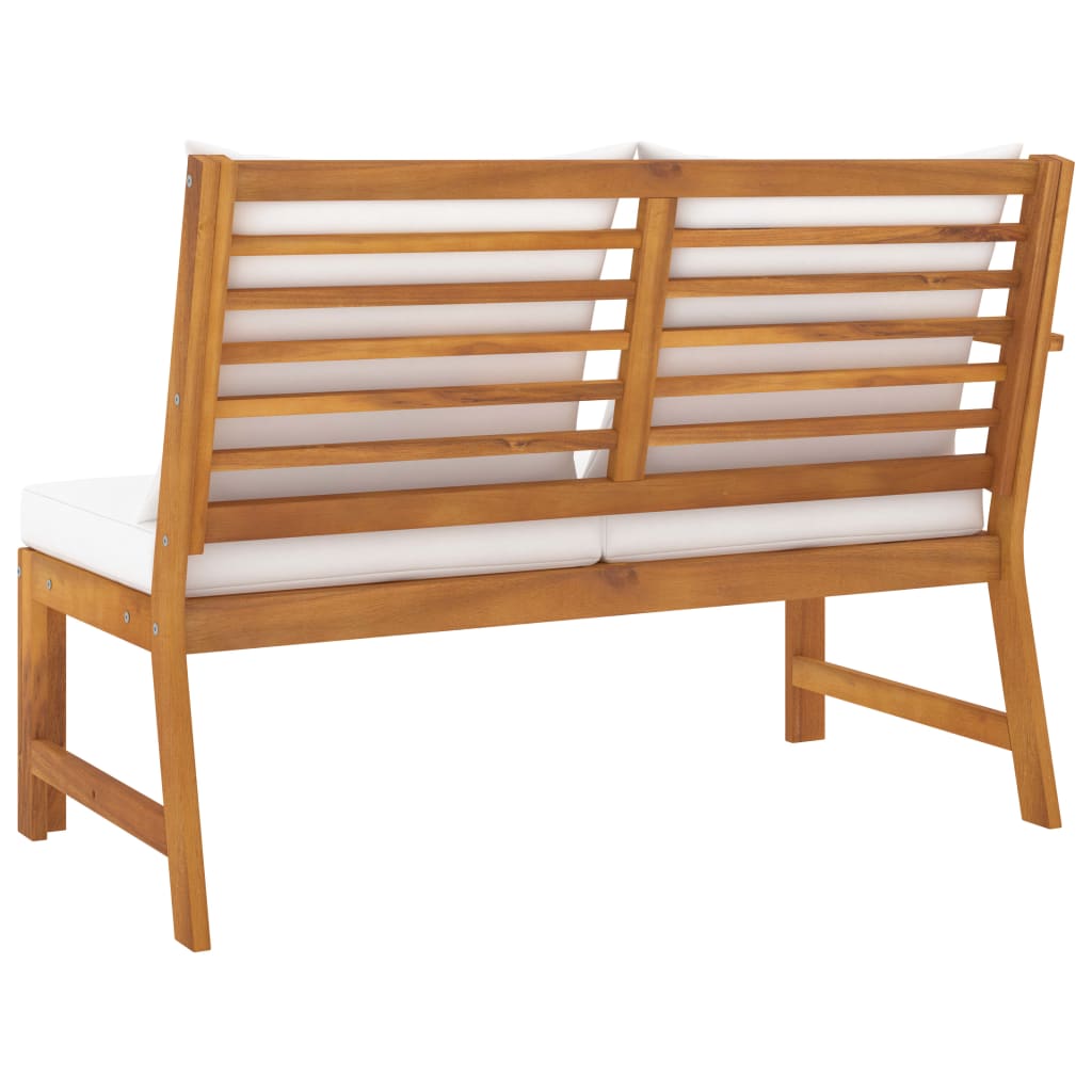 Hagebenk med kremhvit pute 114,5 cm heltre akasie