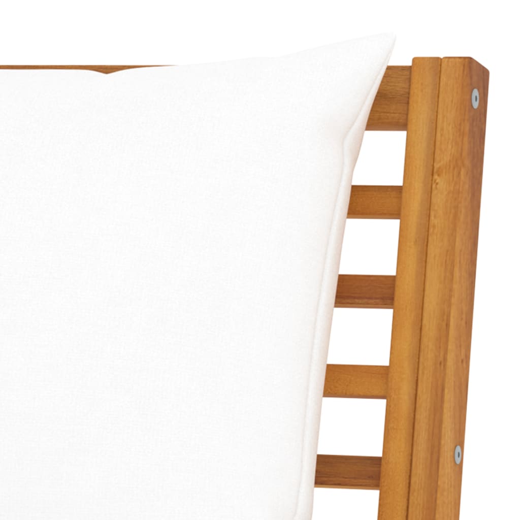 Hagebenk med kremhvit pute 114,5 cm heltre akasie