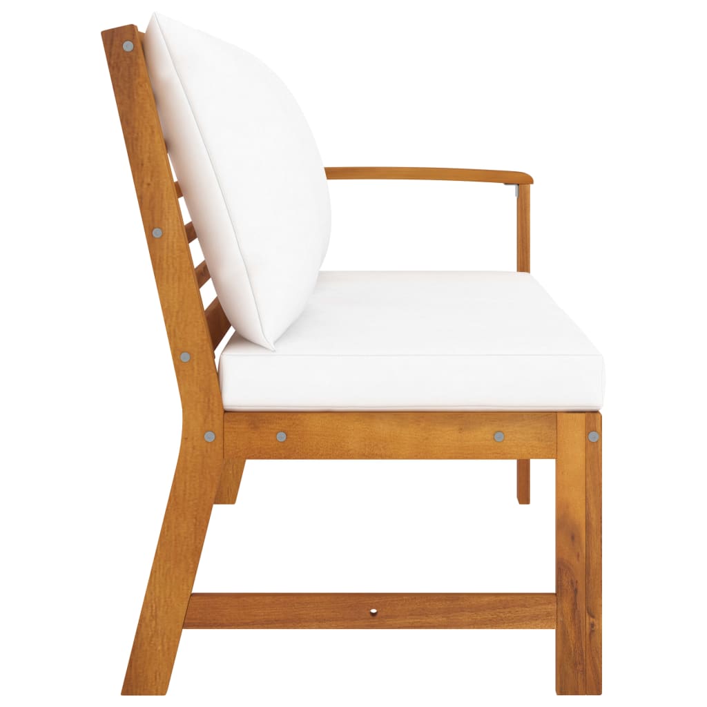 Hagebenk med kremhvit pute 114,5 cm heltre akasie