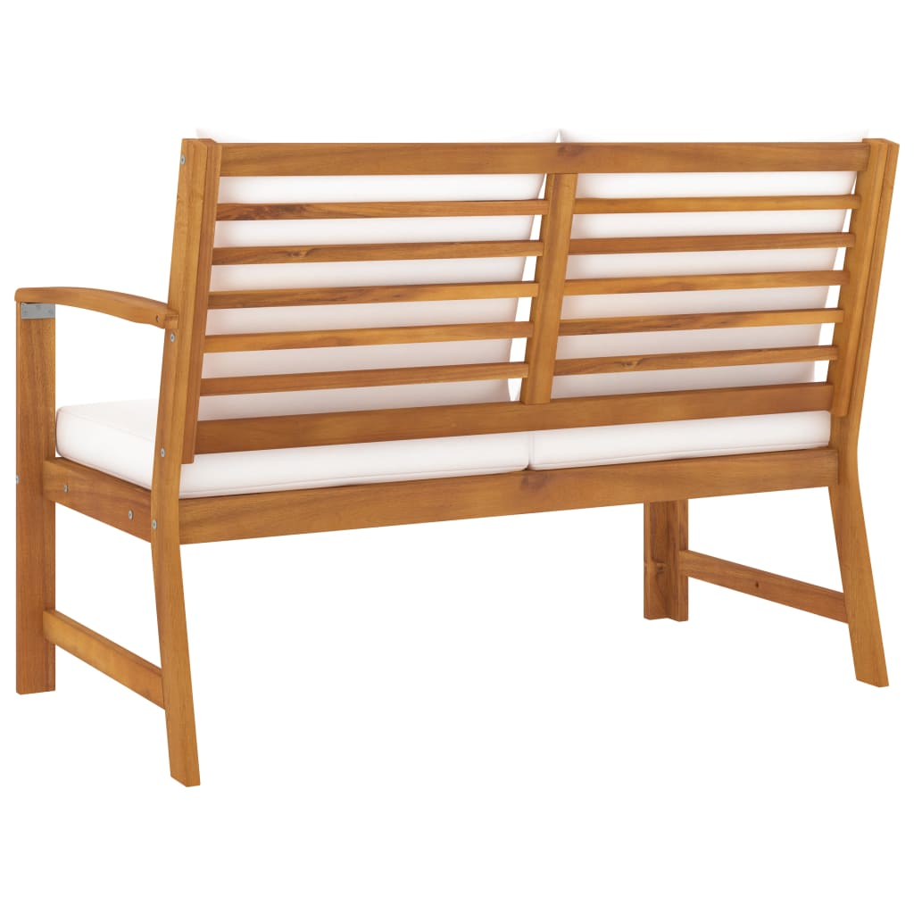 Hagebenk med kremhvit pute 114,5 cm heltre akasie