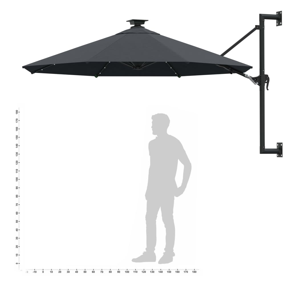 Vegghengt hageparasoll med LED 300 cm antrasitt