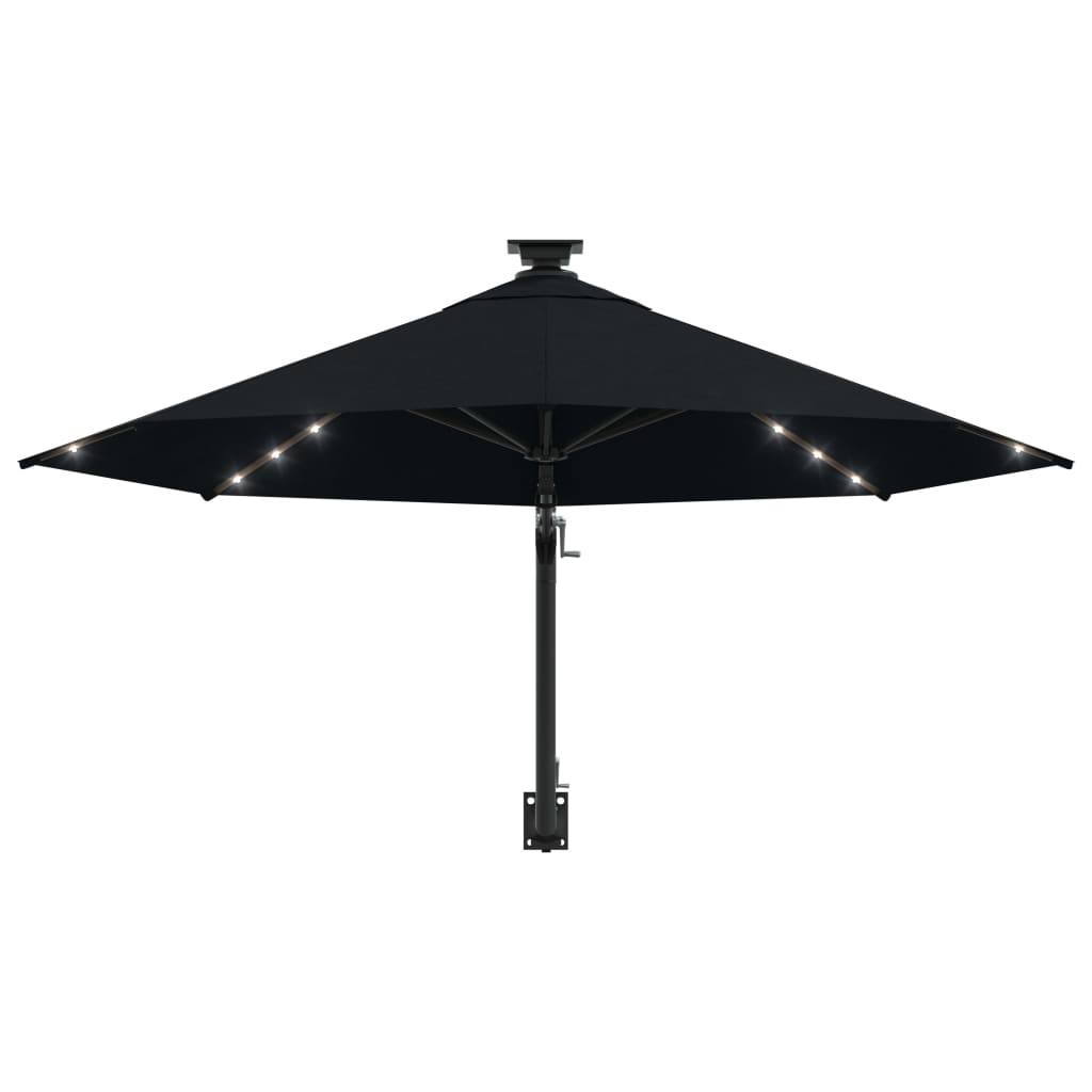 Vegghengt hageparasoll med LED 300 cm svart