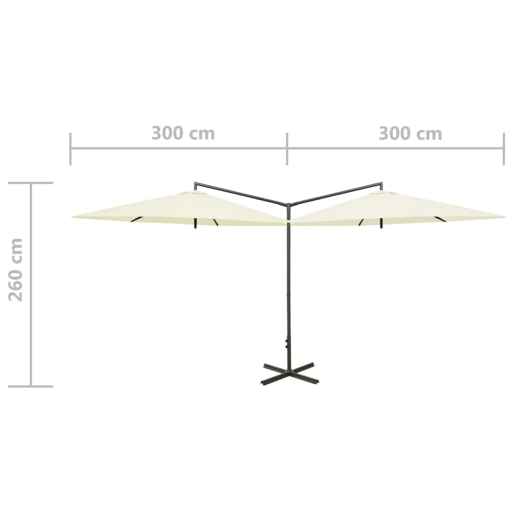 Dobbel parasoll med stålstolpe sand 600 cm