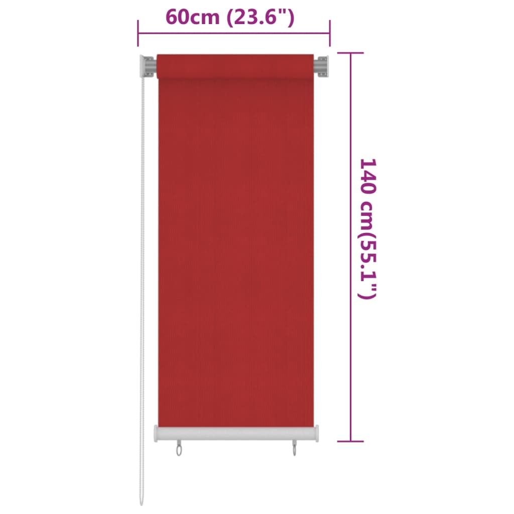 Utendørs rullegardin 60x140 cm rød HDPE