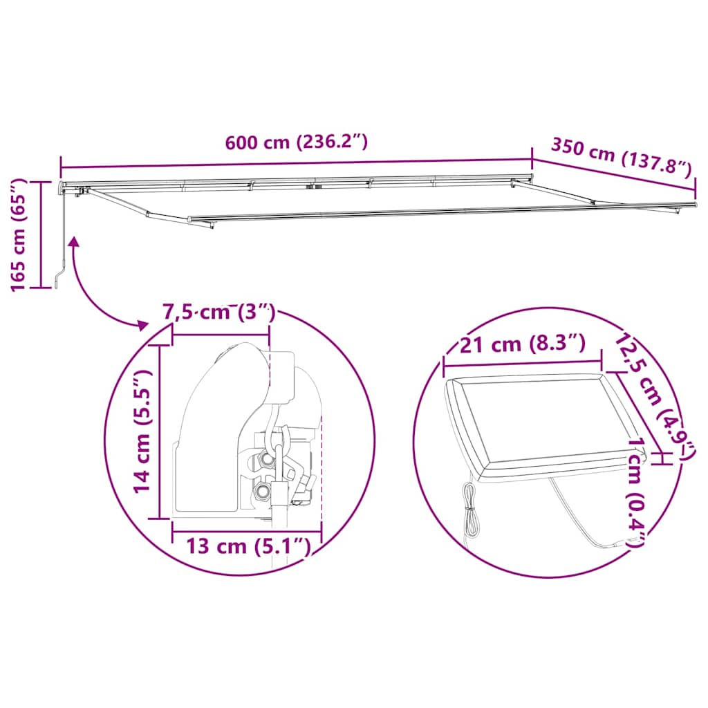 Markise med Manual Hvit 6 × 3,5 m Metall