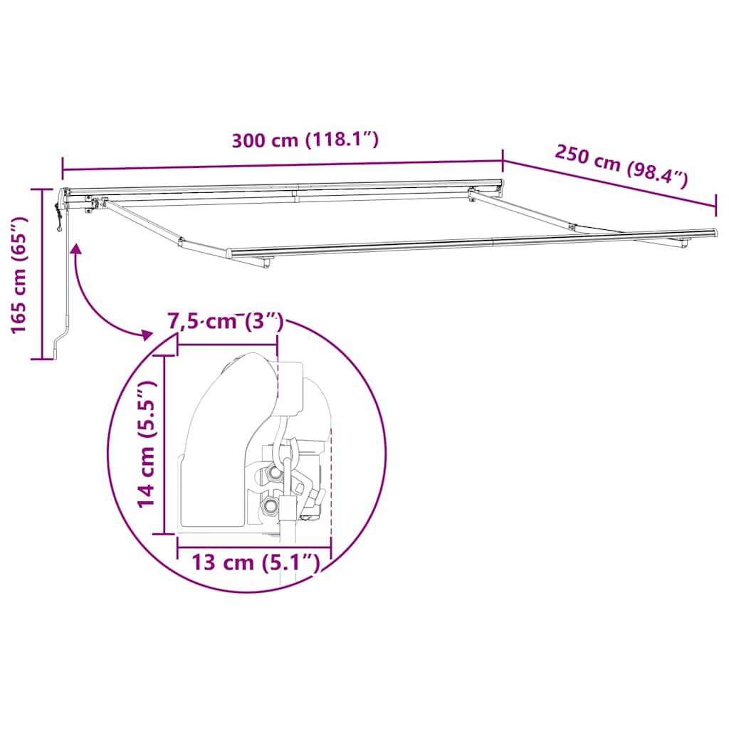 Markise Manual Hvit 3 x 2,5 m Metall