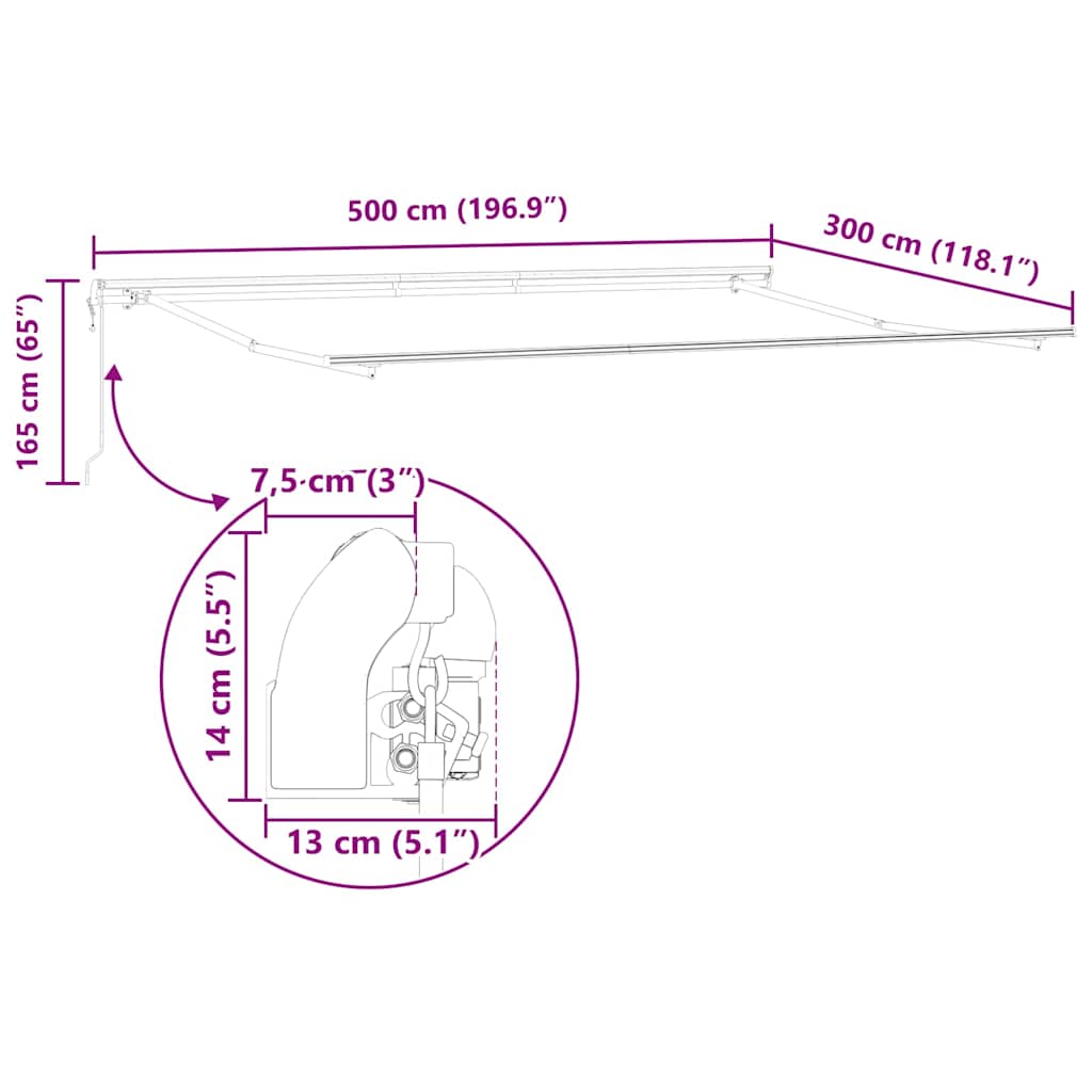 Markise Manual Hvit 5 x 3 m Metall
