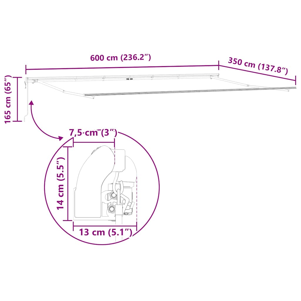 Markise Manual Hvit 6 × 3,5 m Metall