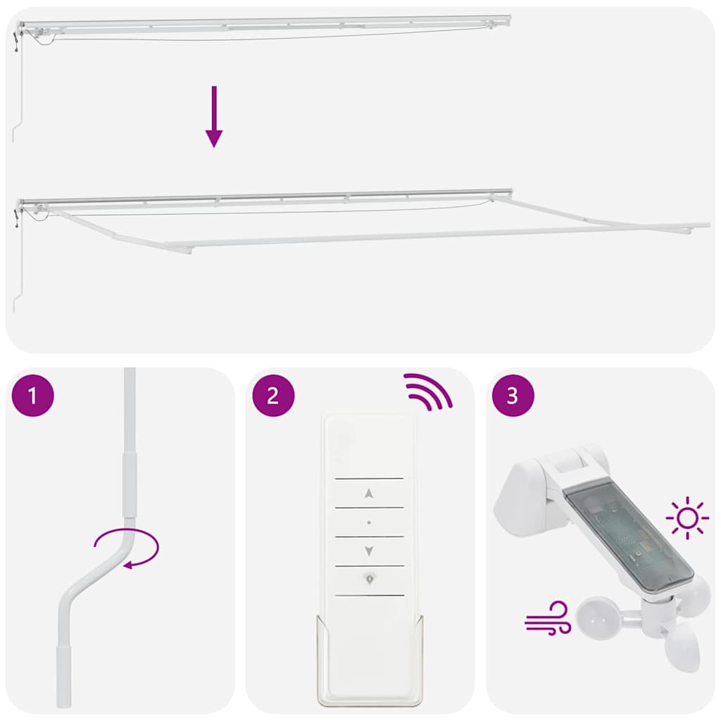 Markise med Manual Hvit 6 x 3 m Metall