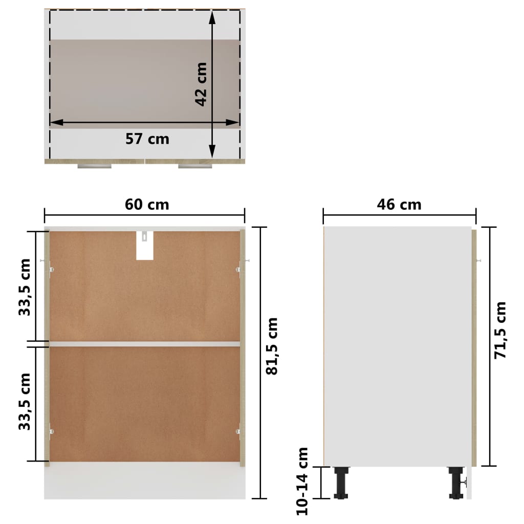 Bunnskap sonoma eik 60x46x81,5 cm konstruert tre