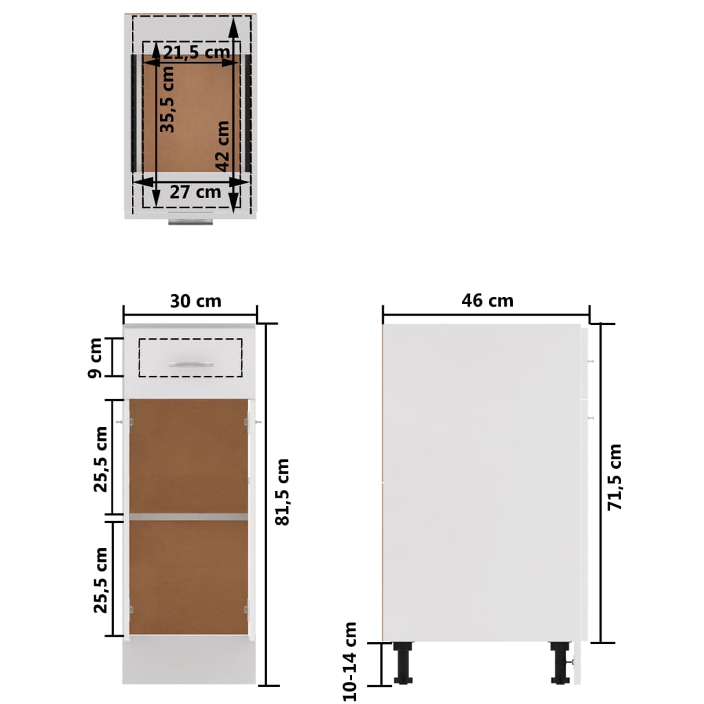 Bunnskap med skuff hvit 30x46x81,5 cm konstruert tre