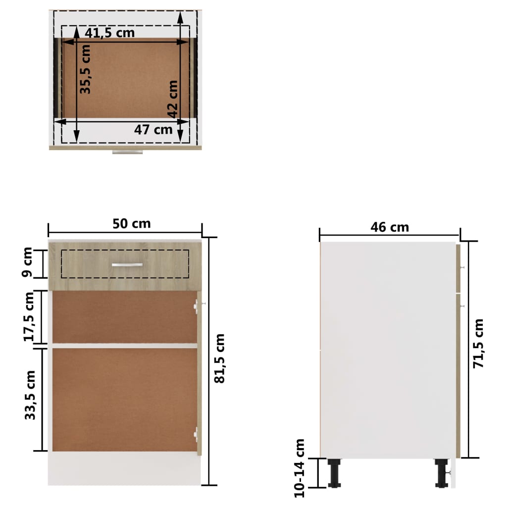 Bunnskap med skuff sonoma eik 50x46x81,5 cm konstruert tre