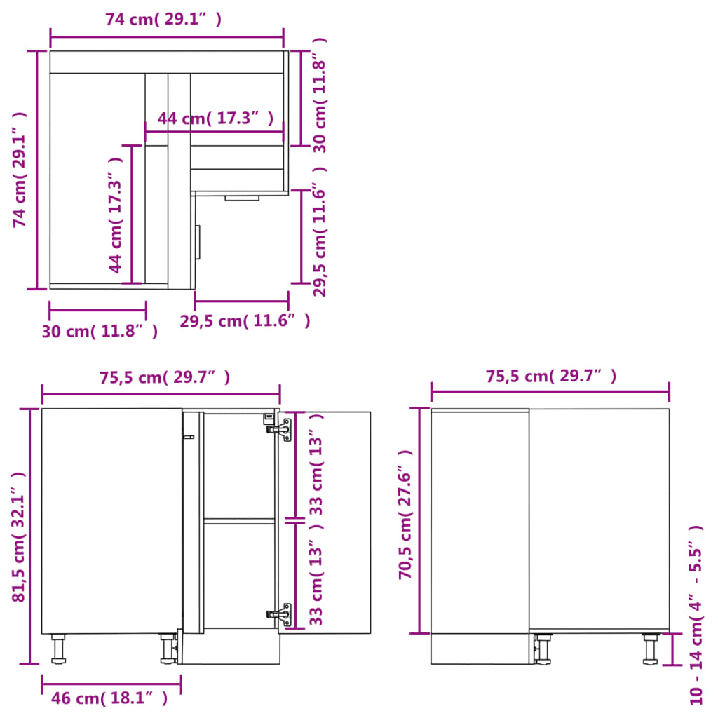 Bunnskap for hjørne sonoma eik 75,5x75,5x81,5 cm sponplate