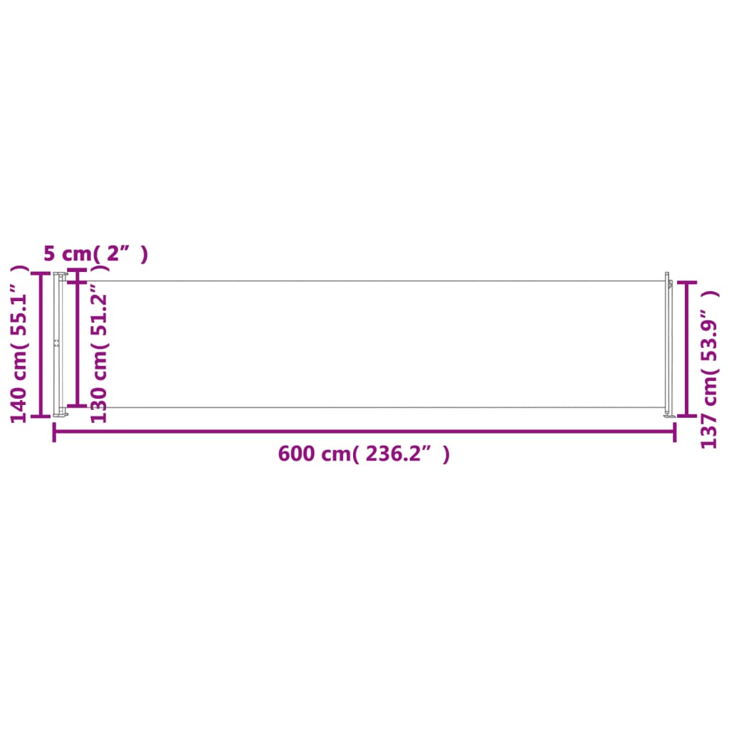 Uttrekkbar sidemarkise 140x600 cm brun