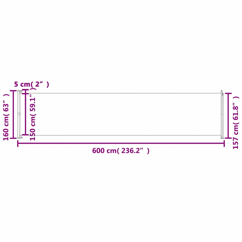 Uttrekkbar sidemarkise 600x160 cm grå