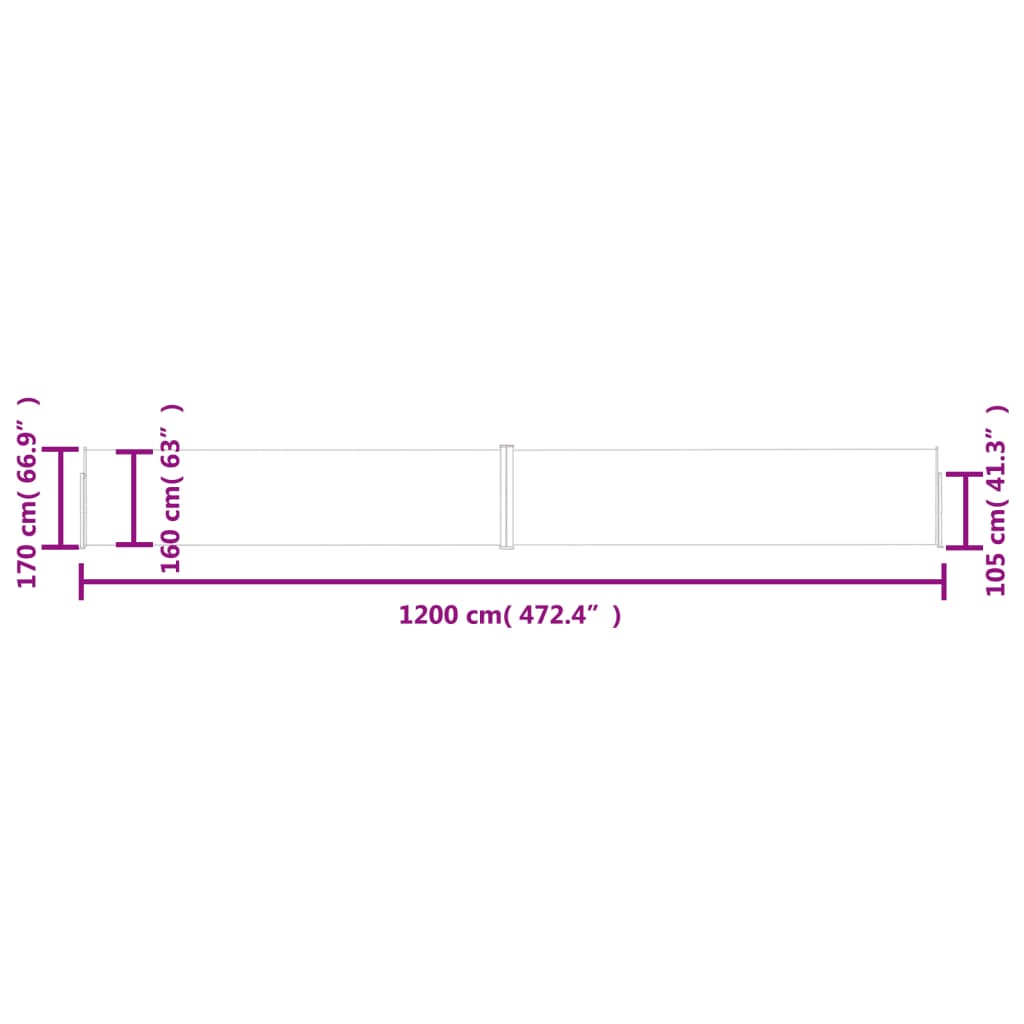 Uttrekkbar sidemarkise 170x1200 cm kremhvit
