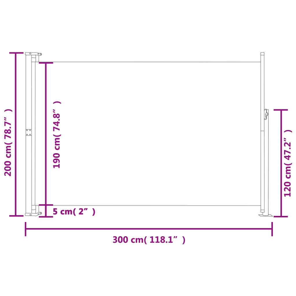 Uttrekkbar sidemarkise 200x300 cm grå