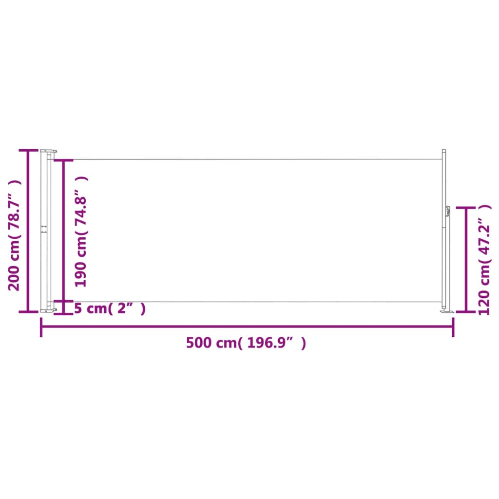 Uttrekkbar sidemarkise 200x500 cm brun