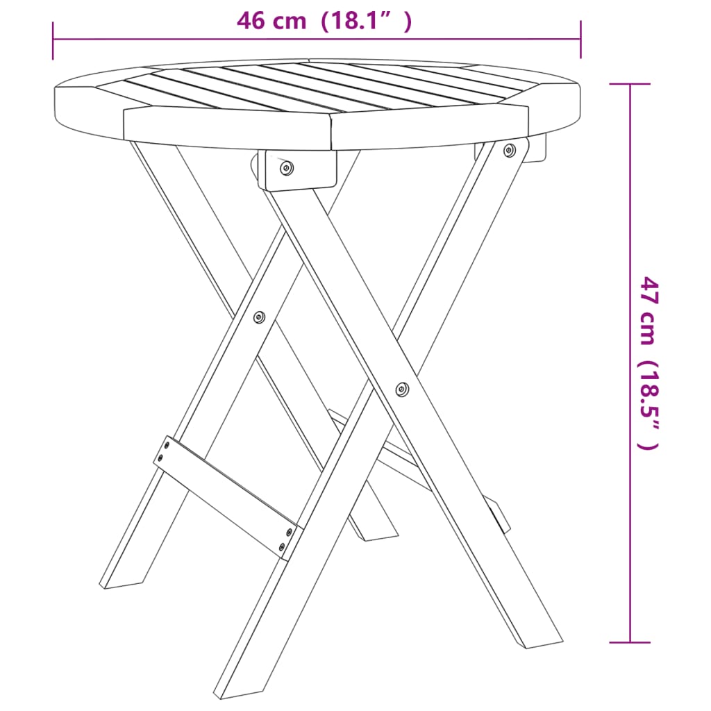 Sammenleggbart hagebord hvit Ø 46 cm heltre akasie