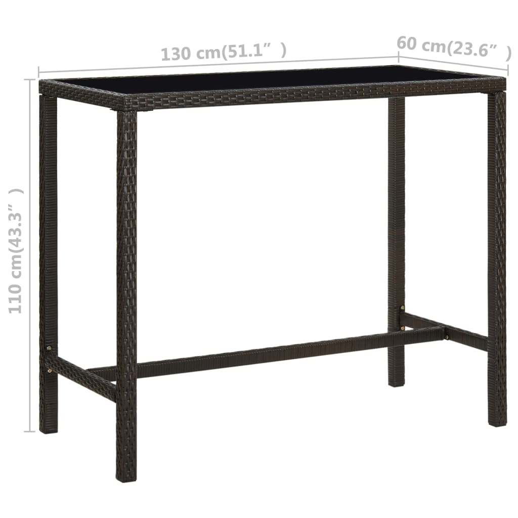 Hagebarbord brun 130x60x110 cm polyrotting og glass