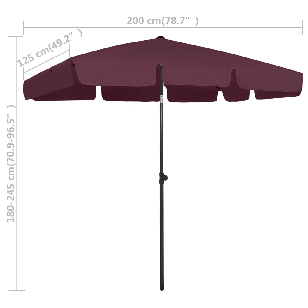 Strandparasoll vinrød 200x125 cm