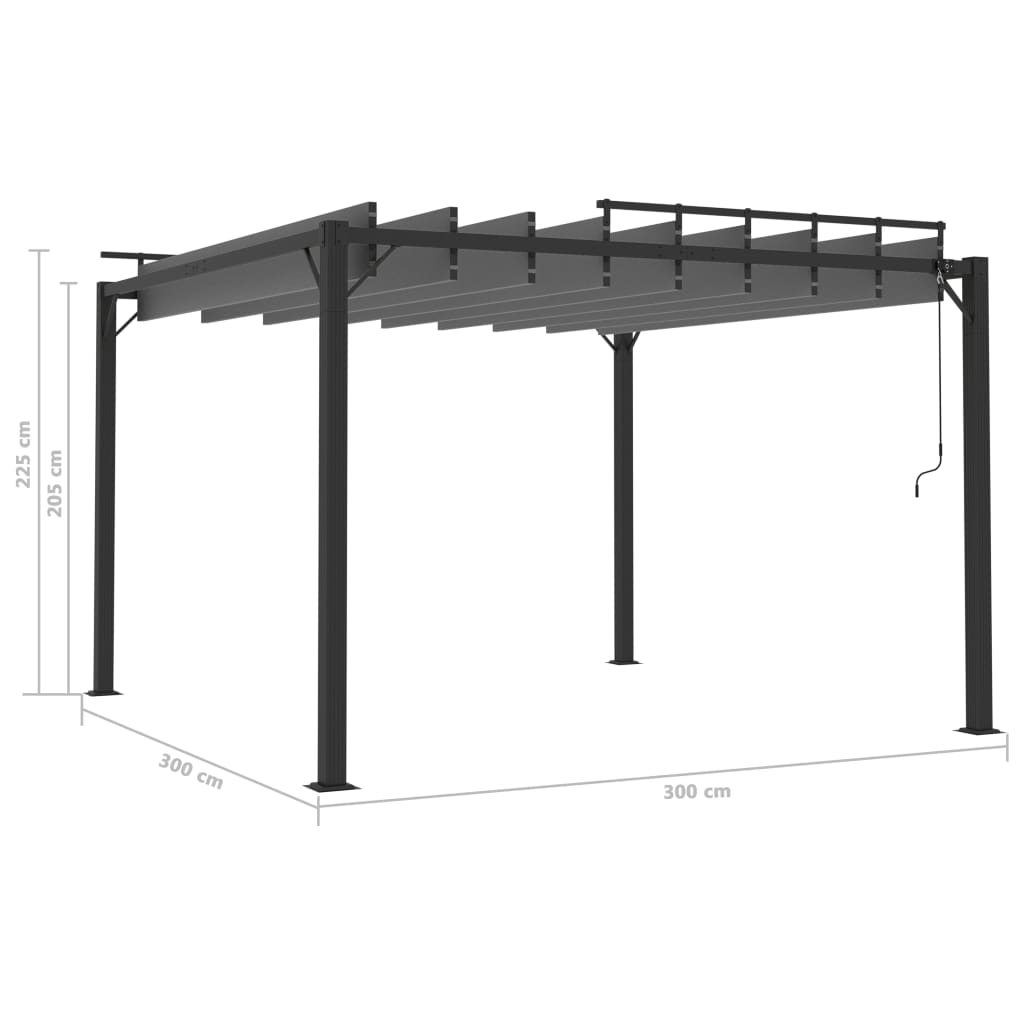 Paviljong med lamelltak 3x3 m antrasitt stoff og aluminium