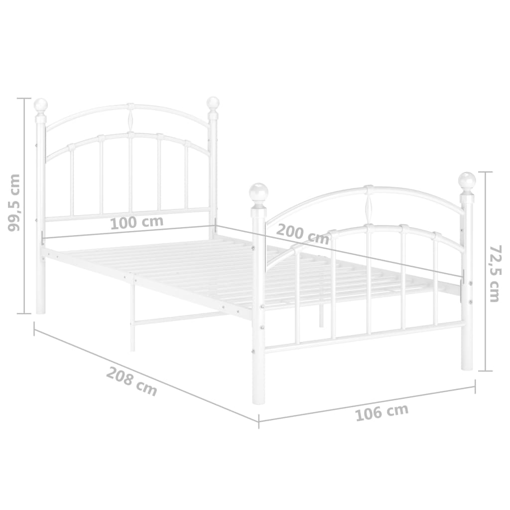 Sengeramme hvit metall 100x200 cm