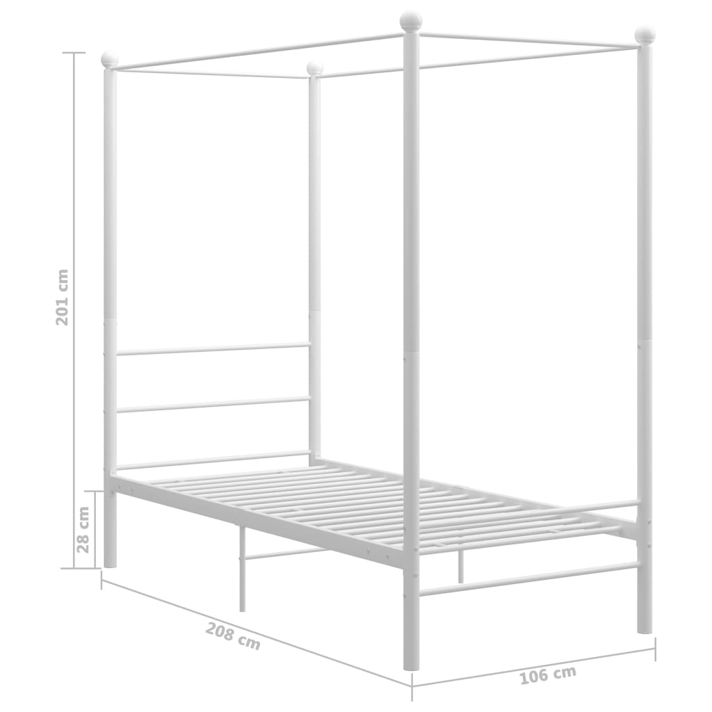 Himmelsengeramme hvit metall 100x200 cm
