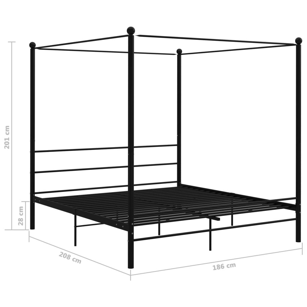 Himmelsengeramme svart metall 180x200 cm
