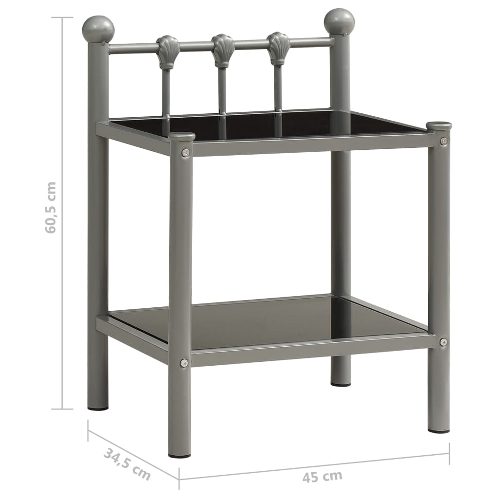 Nattbord 2 stk grå og svart metall og glass