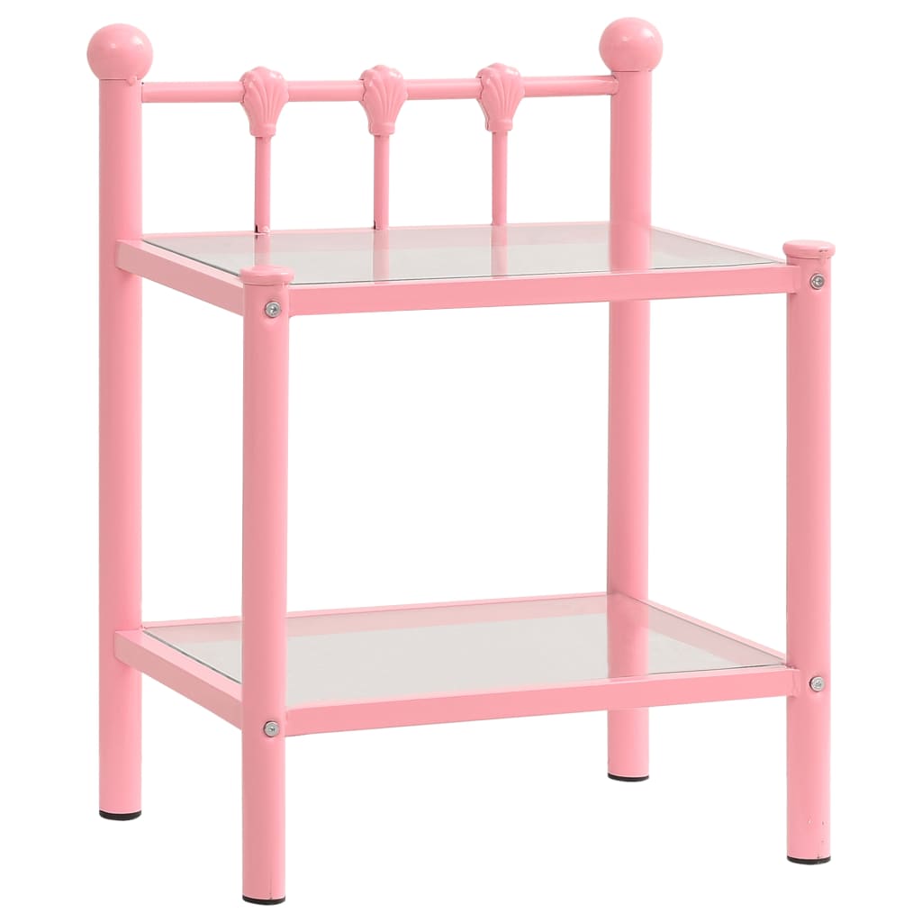 Nattbord 2 stk rosa og gjennomsiktig metall og glass