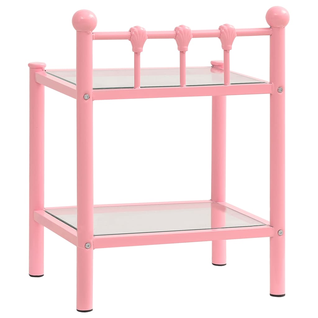 Nattbord 2 stk rosa og gjennomsiktig metall og glass