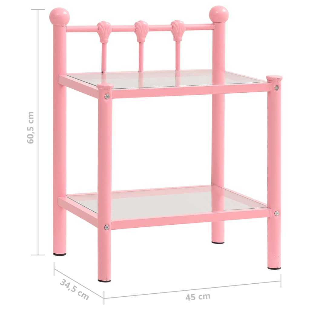 Nattbord 2 stk rosa og gjennomsiktig metall og glass