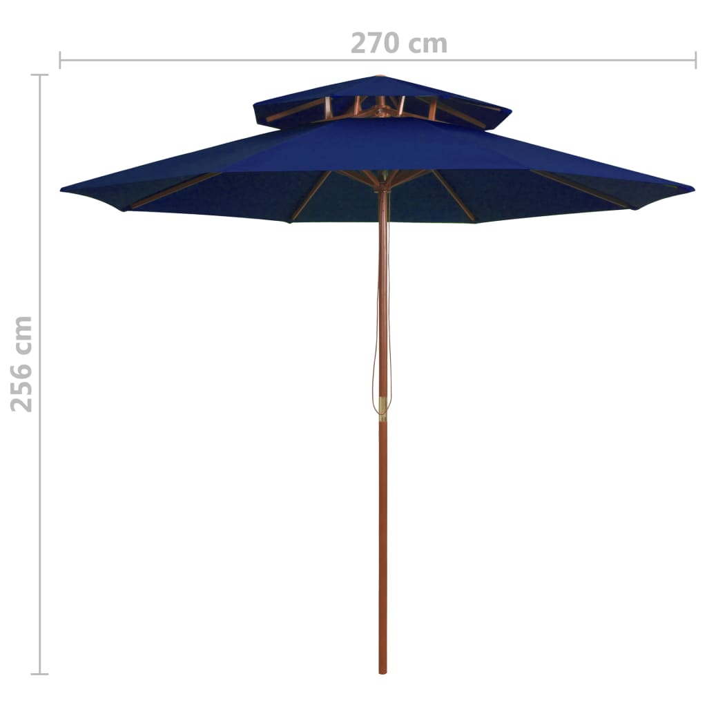 Dobbel parasoll med trestang 270 cm blå