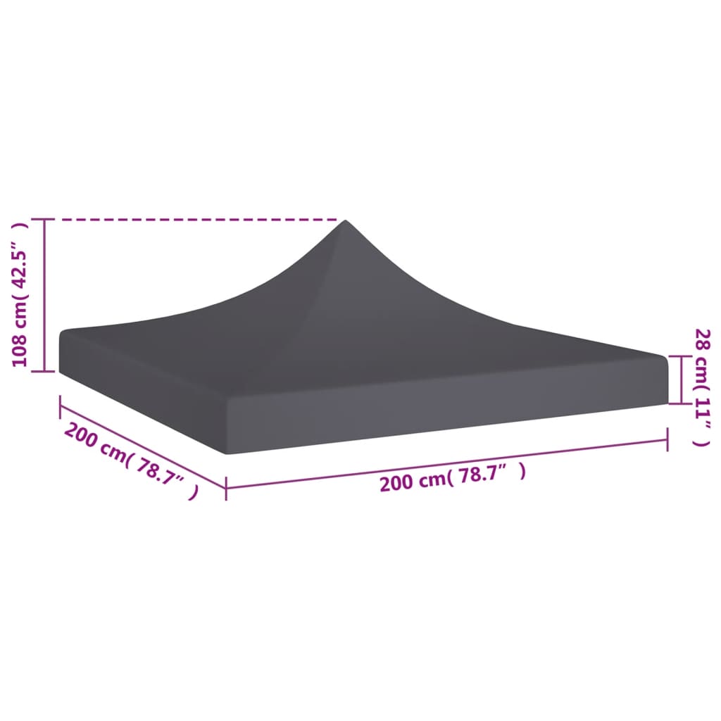 Teltduk for festtelt 2x2 m antrasitt 270 g/m²