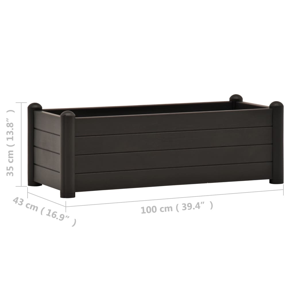 Høybed PP antrasitt 100x43x35 cm