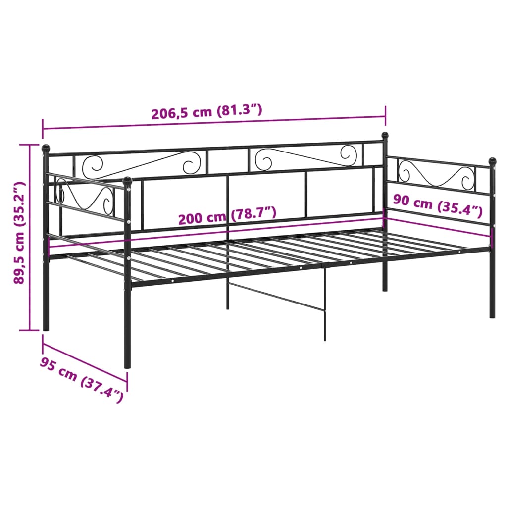 Ramme til sovesofa svart metall 90x200 cm